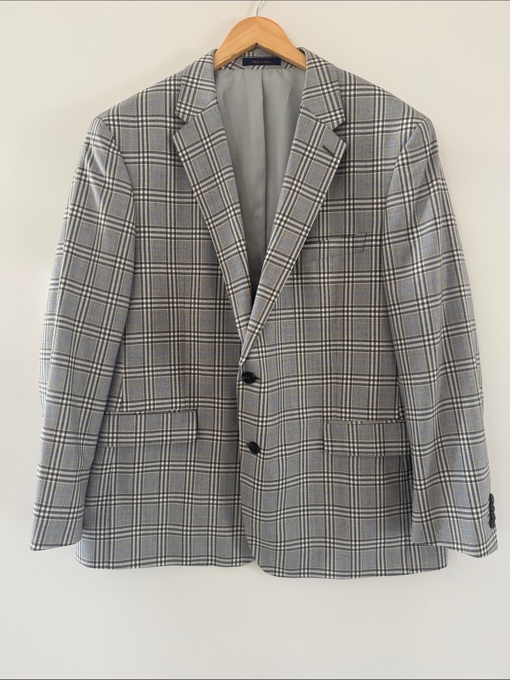 Roberto Rosso Plaid Blazer Mens 48 Regular Blue Wool Blend 2 Button